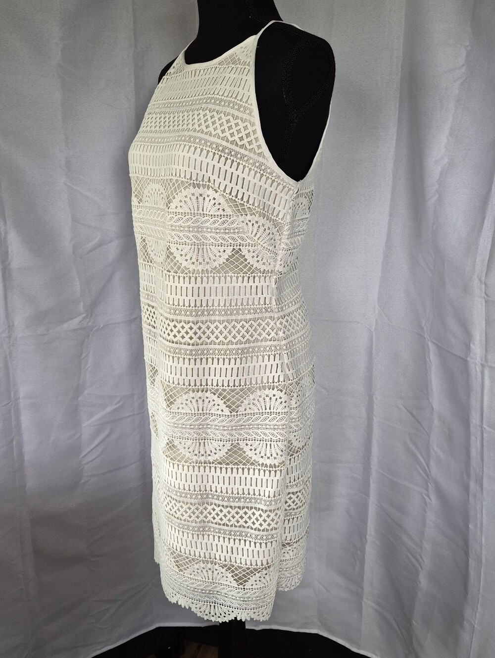 White House Black Market Crochet Dress Womens Size 6 Off White Beige Cream - Picture 4 of 14